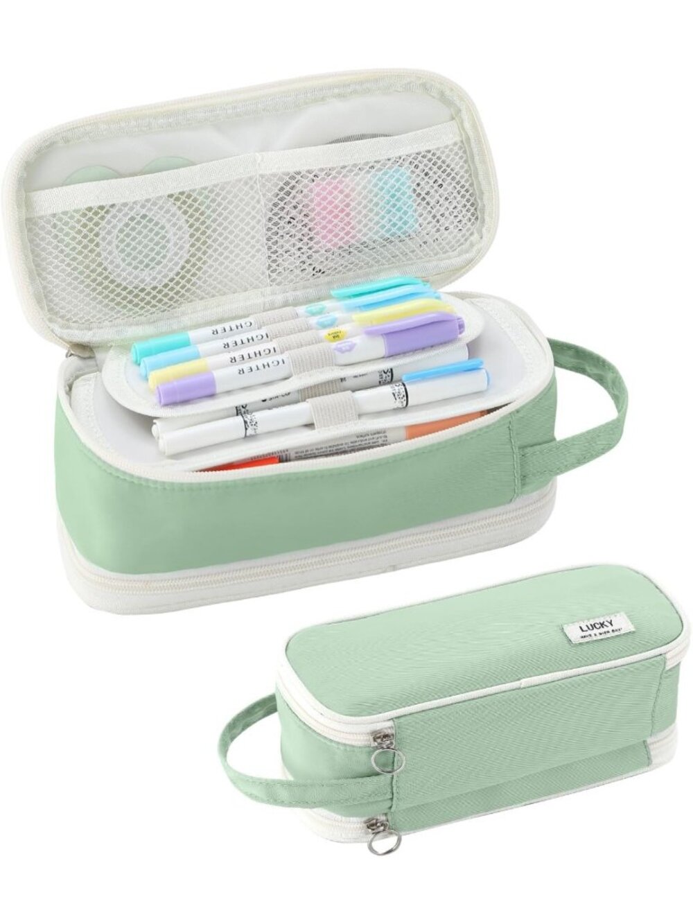 Stylish Large Green Pencil Case for Girls & Teens - Zipper Pouch for School